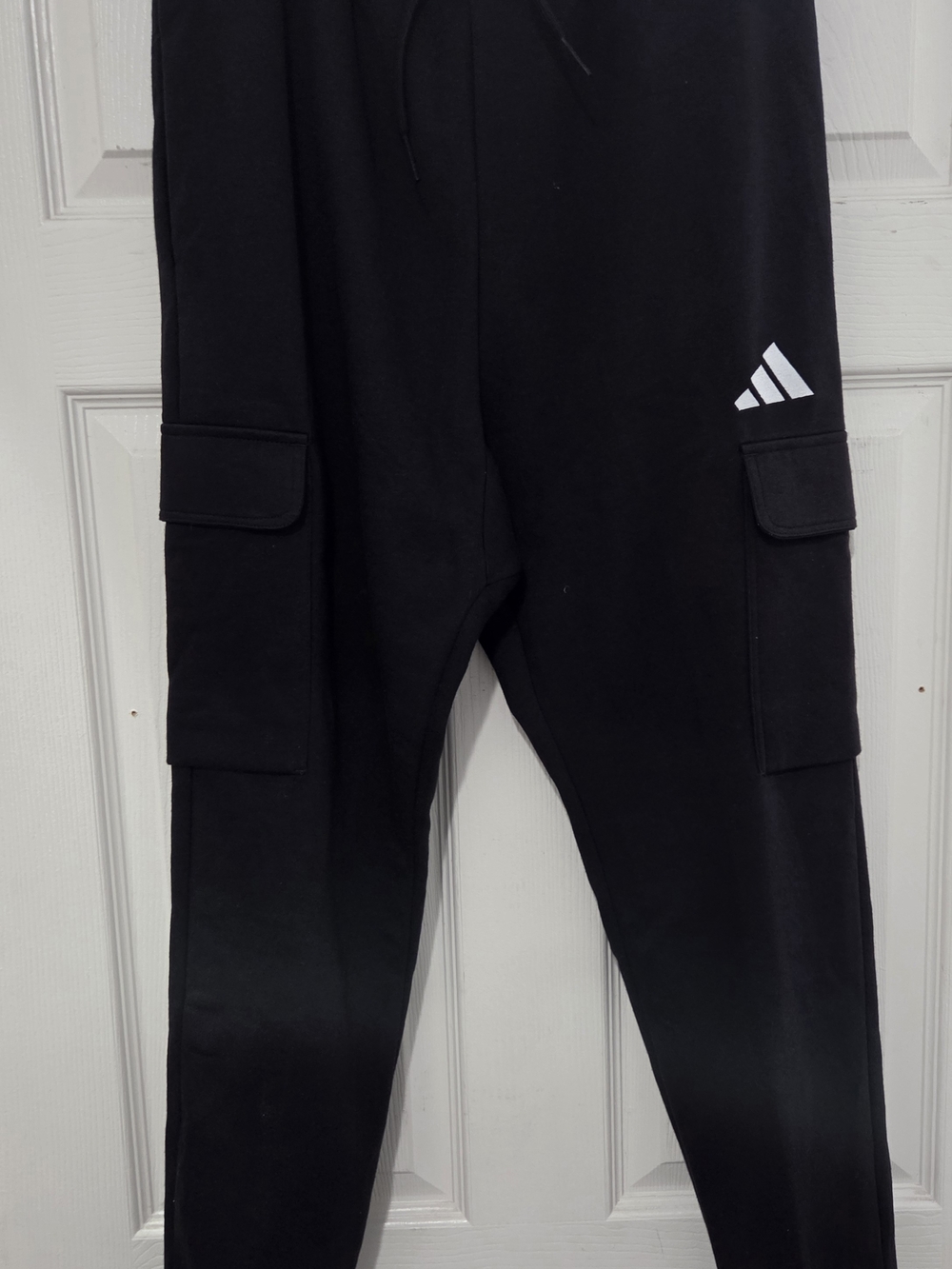 adidas Black Mens Cargo Joggers with White Logo